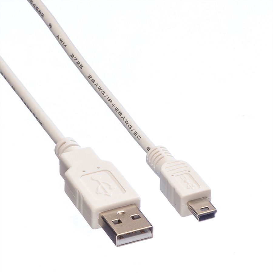 VALUE USB 2.0 Kabel , Typ A 5 Pin Mini , wit, 0,8 m