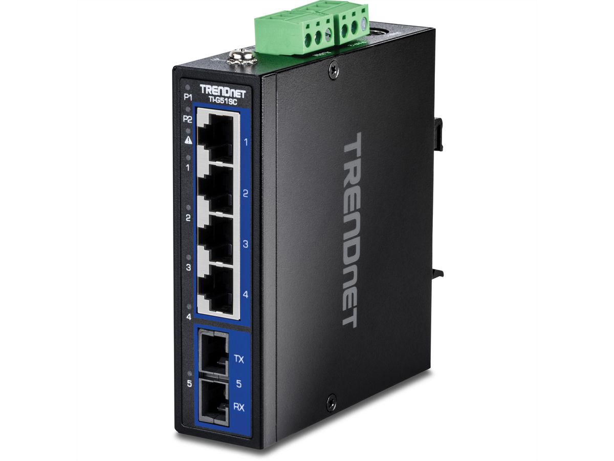 TRENDnet TI-G51SC 5-poorts Gigabit Switch Industriële DIN-rail met MM SC-poort
