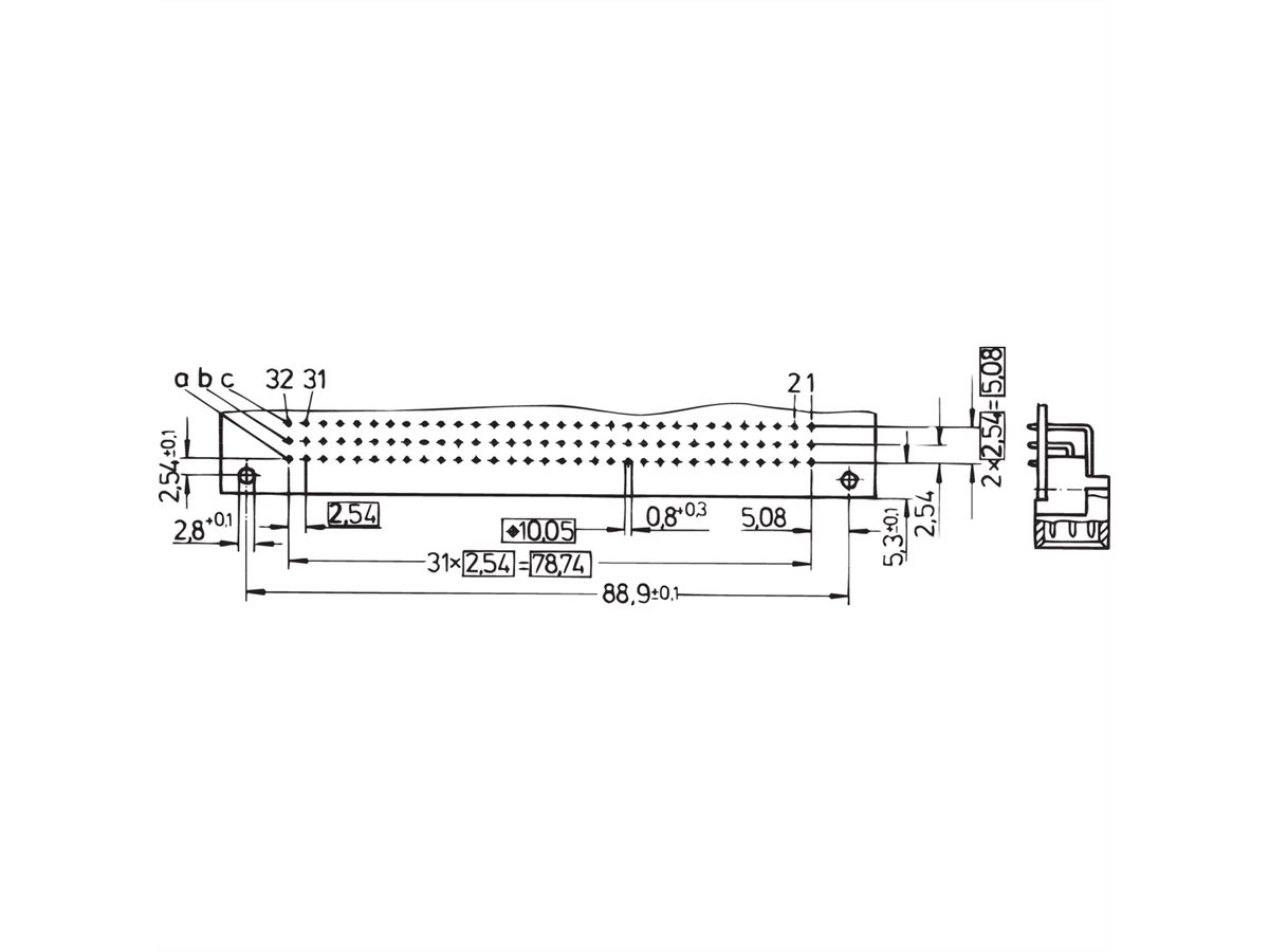 SCHROFF Stekker Type C, EN 60603, DIN 41612, Mannelijk, 64 Contacten, Soldeerpennen, 3 mm