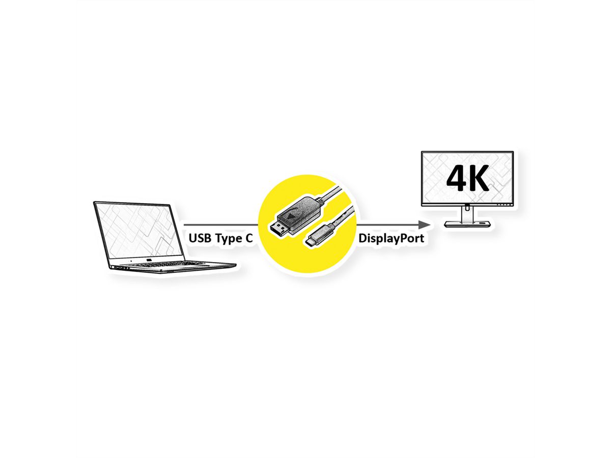 ROLINE USB type C - DisplayPort adapterkabel, v1.2, M/M, 1 m