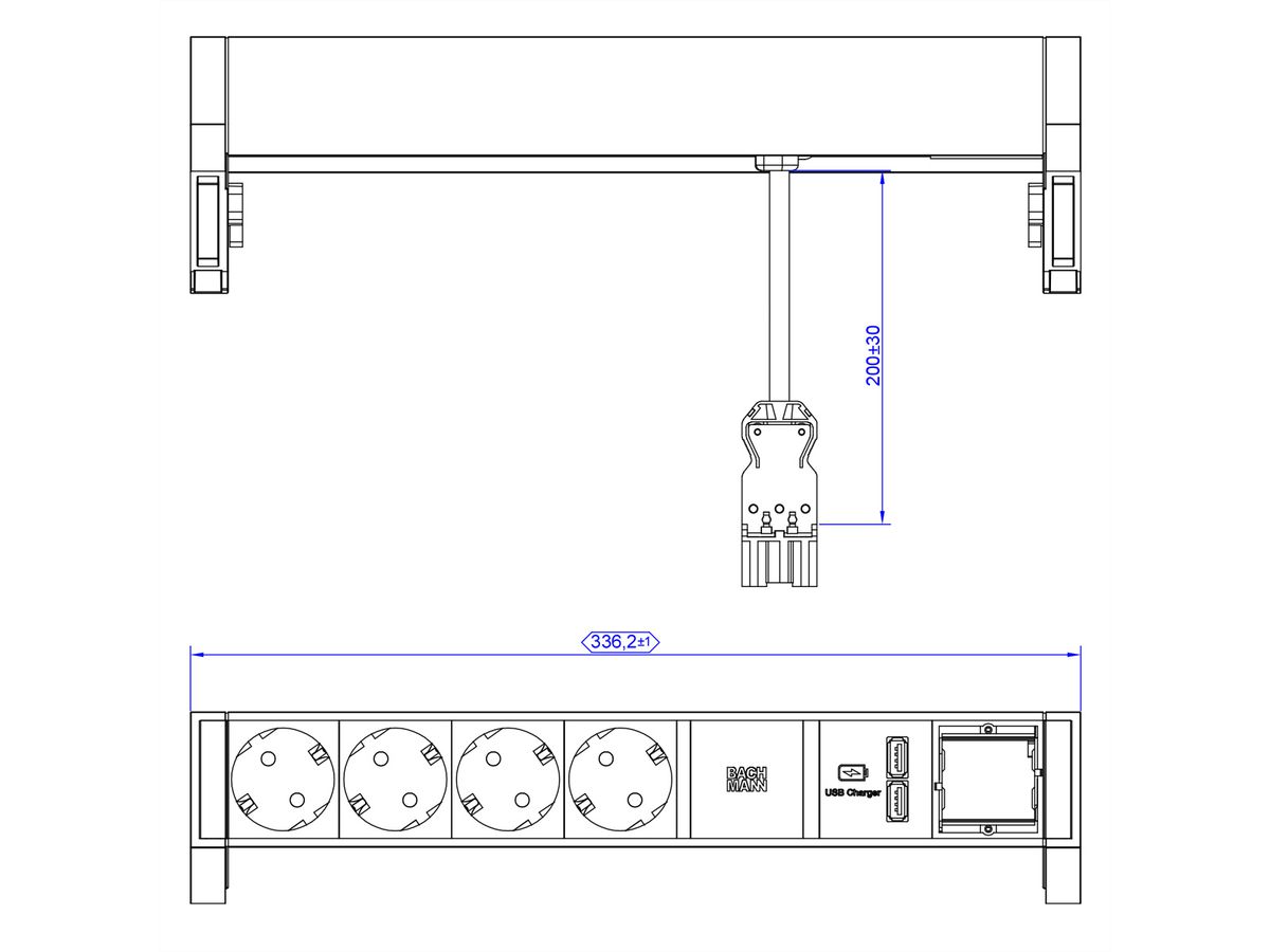 BACHMANN DESK2 4x Schutzkontakt 1x USB-Charger, Aluminium