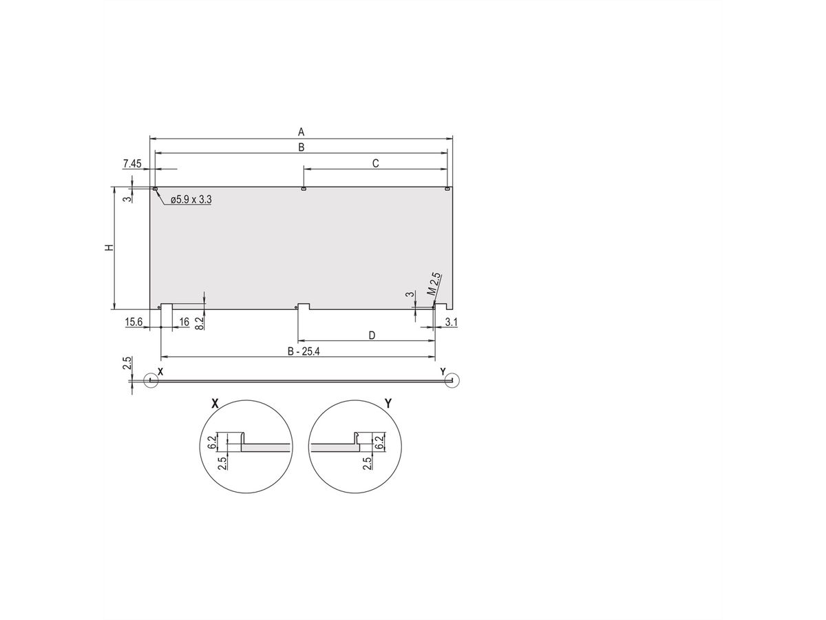 SCHROFF Front Panel Kit, Shielded, Bottom Hinged, 6 U, 63 HP, 2.5 mm, Al, Front Anodized, Rear Conductive