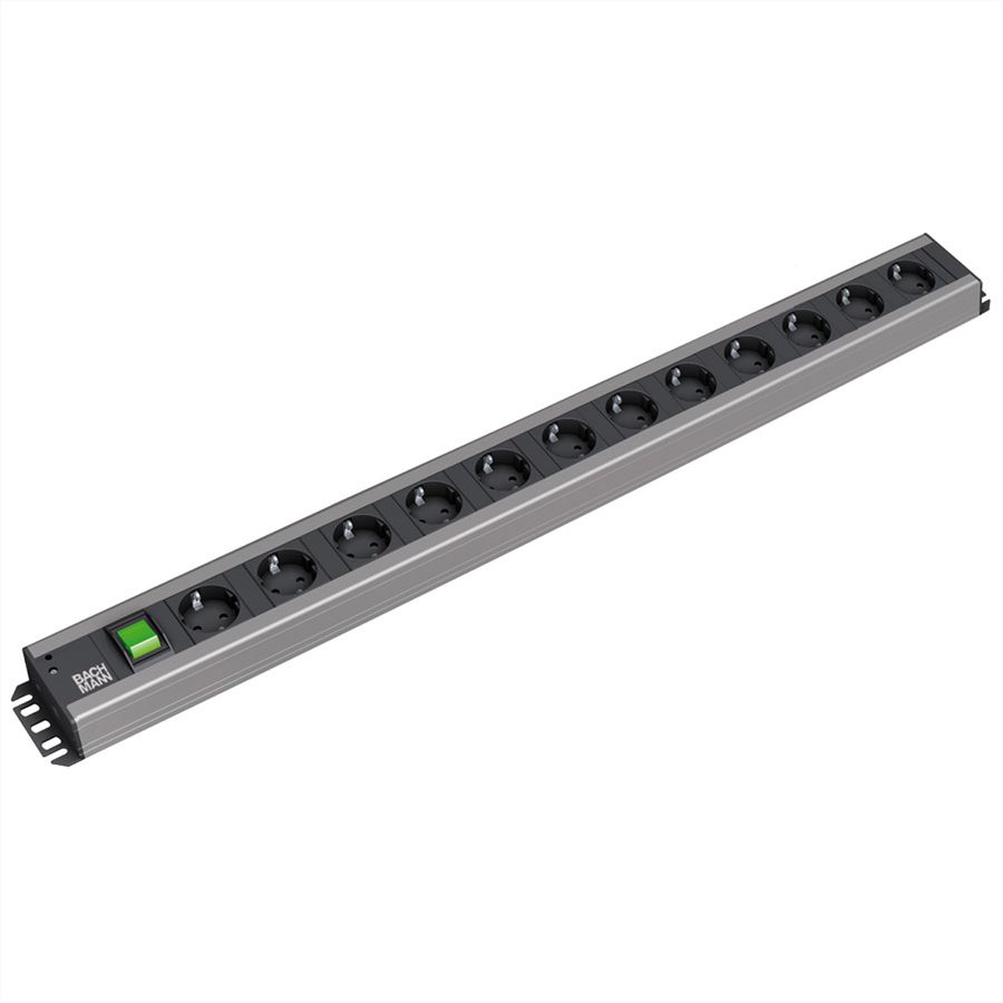BACHMANN Craftsman socket strip 12x earthing contact, switch, 2 m