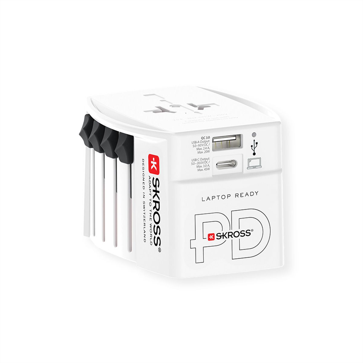 Skross MUV USB AC45PD World Travel Adapter with USB C cable, worldwide
