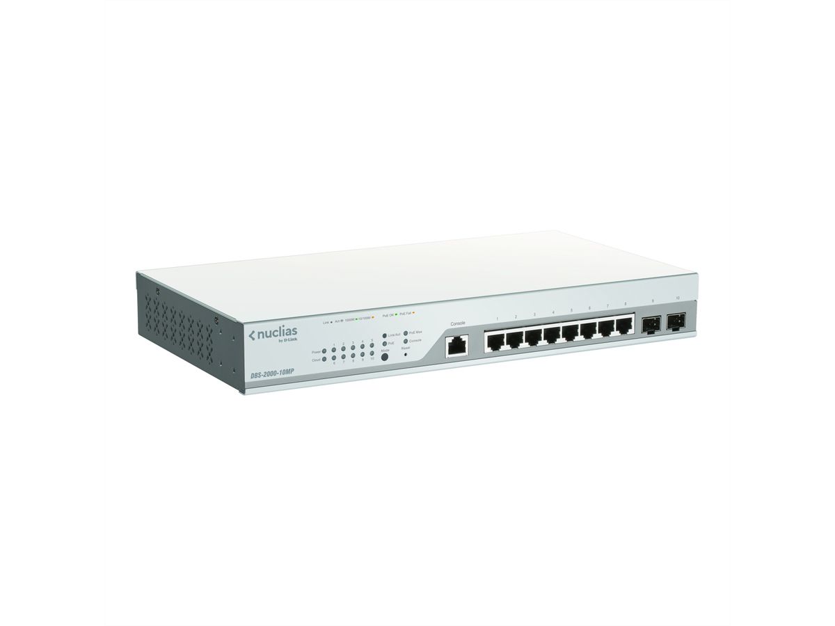 D-Link DBS-2000-10MP/E 10-Poorts PoE Switch, Nuclias Cloud Beheerde Layer2 PoE+