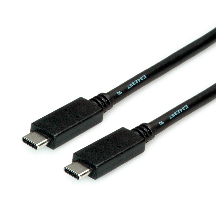 ROLINE USB 3.2 Gen 2 kabel, met PD, C-C, M/M, 4K UHD-1, 10Gbit/s, Emark, 100W, zwart, 2 m