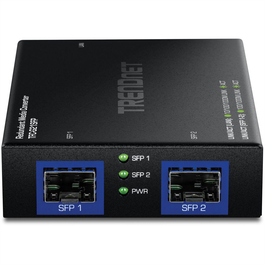 TRENDnet TFC-G21SFP 1000BASE-T to Dual SFP Fiber Media Converter, Redundant Mode