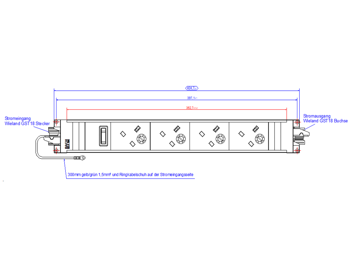 BACHMANN STEP BASE 4xUK 45° 1xswitch GST18 incl. earthing