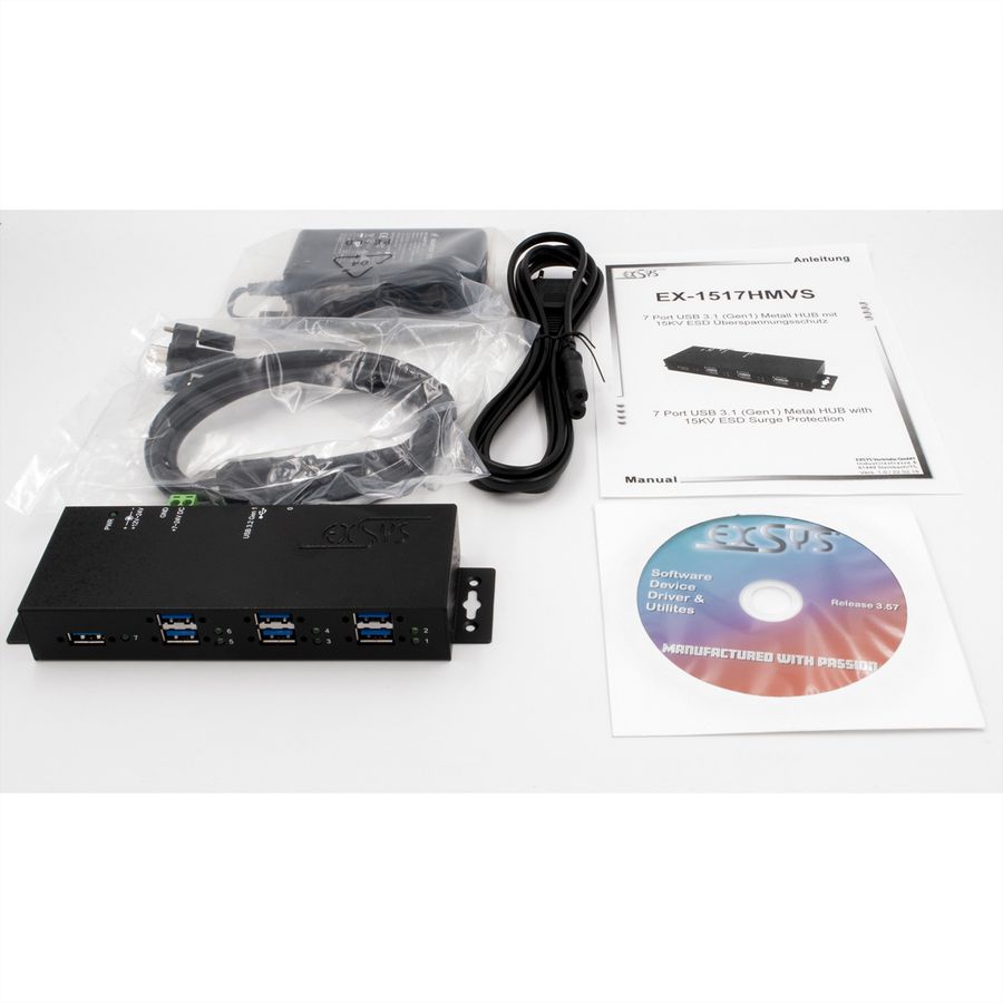 EXSYS EX-1517HMVS 7 Port Managed USB 3.2 Gen1 Metall HUB mit 15KV EDS Überspannungs-Schutz
