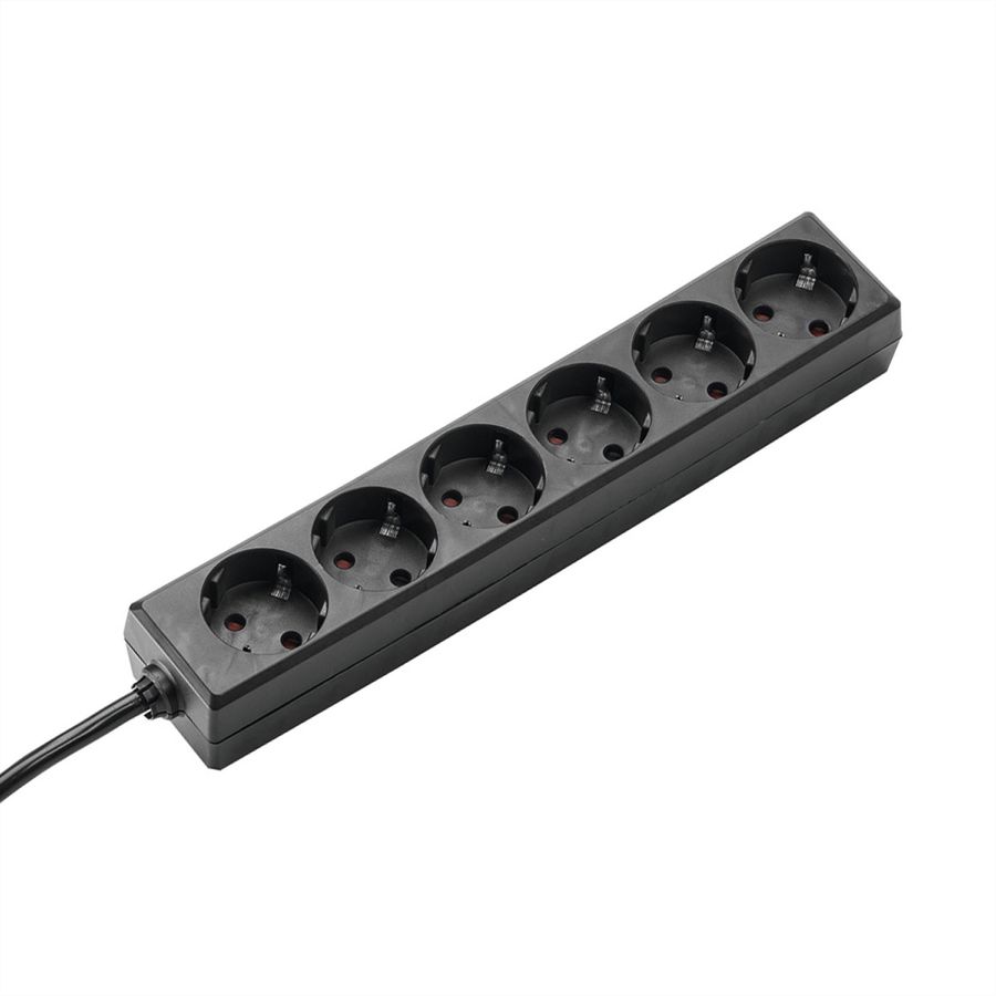 BACHMANN SELLY socket strip 6x earthing contact, black, 1.5 m