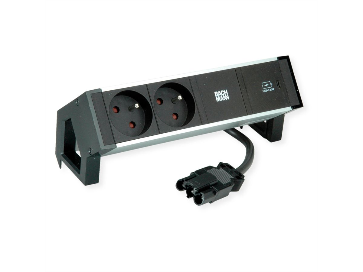 BACHMANN DESK2 ALU ZWART 2xUTE 1xUSBC 30W 0,2m GST18