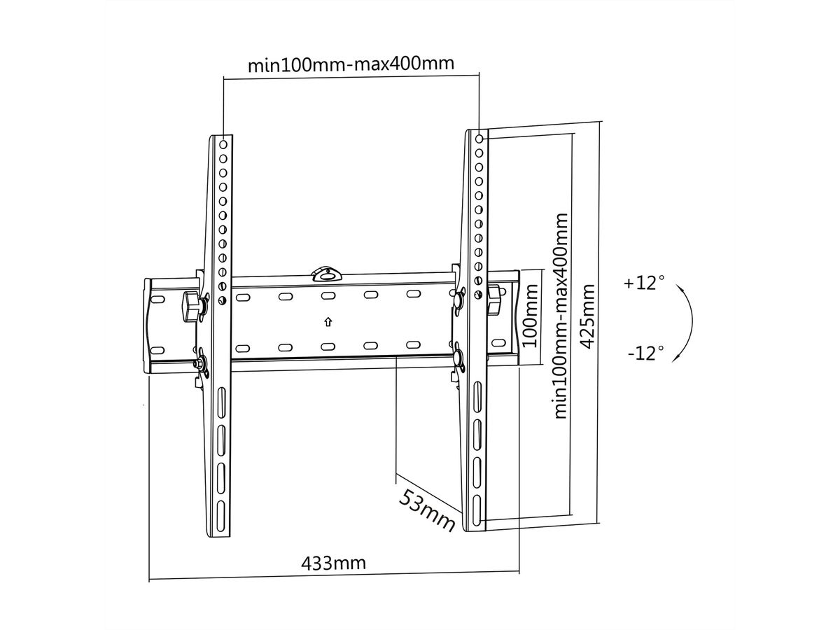 VALUE TV wall mount, 27mm wall distance, 40kg load capacity, tiltable