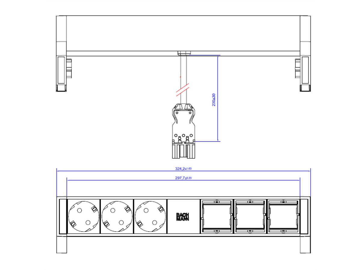 BACHMANN DESK2 3x Geaard stopcontact 3x ABD, wit