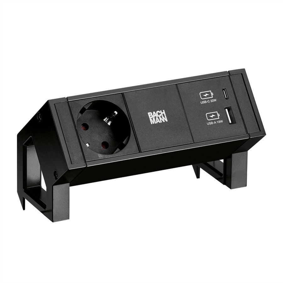 BACHMANN DESK2 1x earthing contact 1x USB charger A/C, black