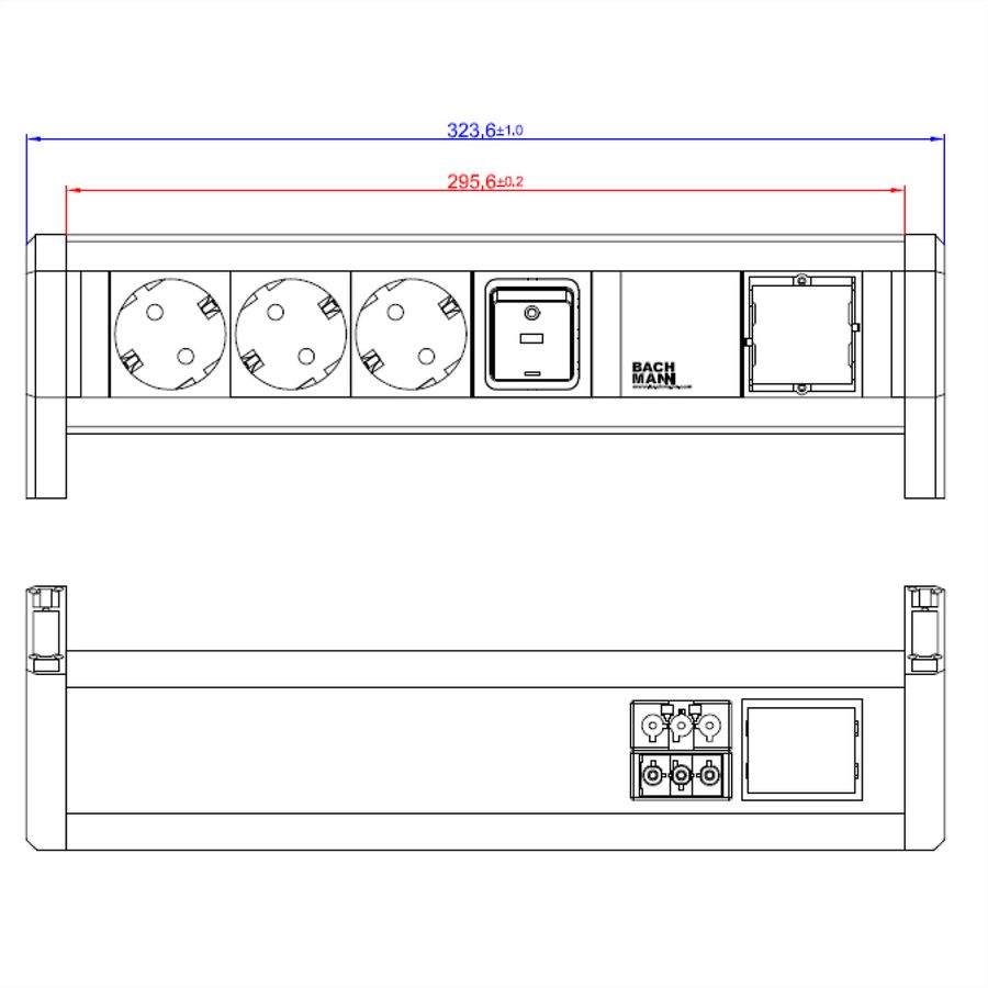 BACHMANN DESK 1x schakelaar 3x geaard stopcontact 1x ABD GST18