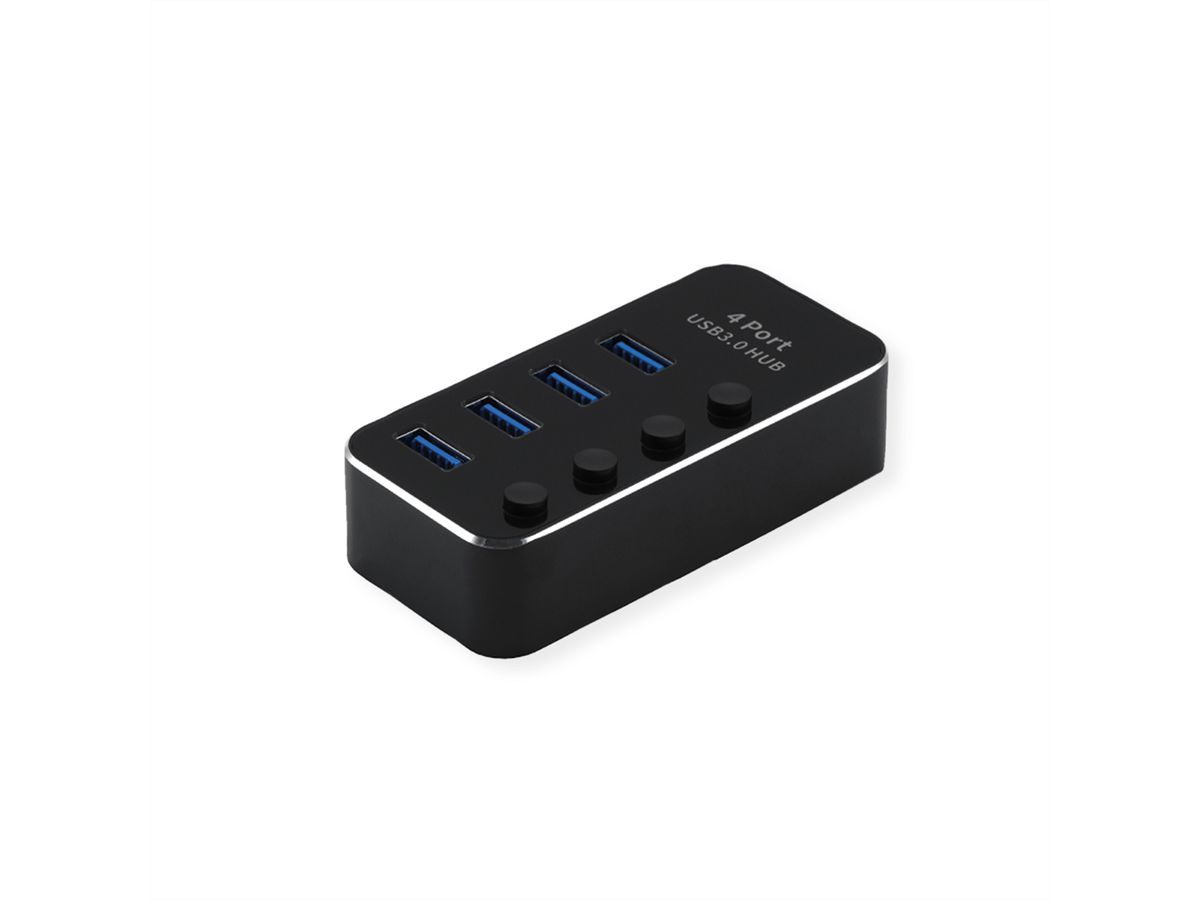 ROLINE USB 3.2 Gen 1 notebook hub, 4 poorten, individueel schakelbaar, zwart