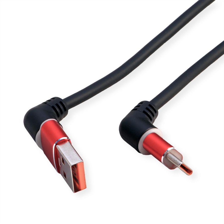 ROLINE 360° Rotation USB 2.0 Cable, C - A, M/M, 60W, Red Black, 2 m