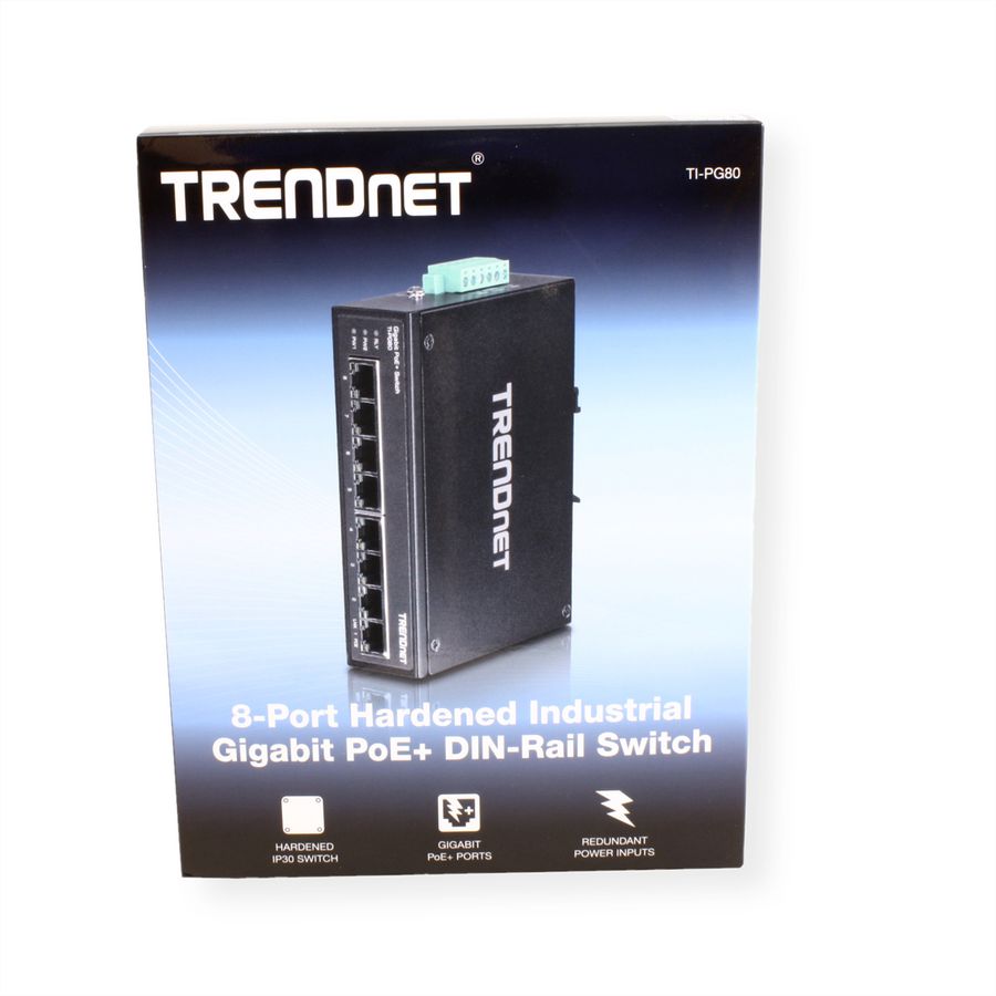 TRENDnet TI-PG80 8-Port Industrial Gigabit PoE+ DIN-Rail Switch