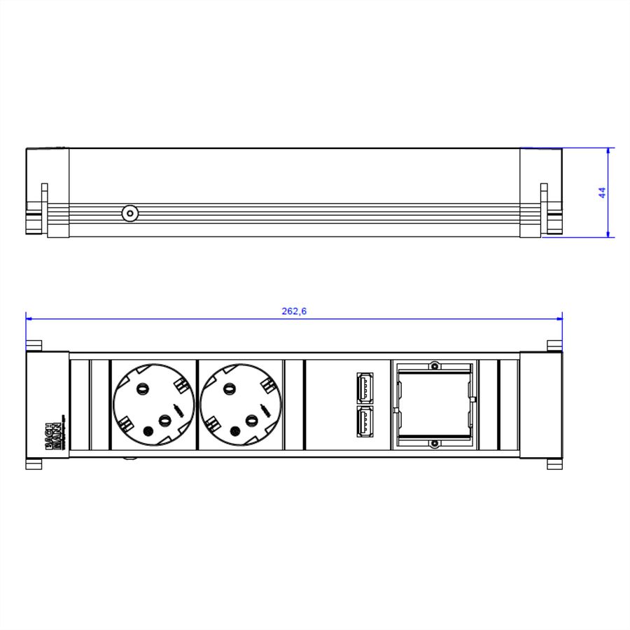BACHMANN CONFERENCE TOP FRAME Medium insert, 2x earthing contact, 2x USB charger, 1x ABD