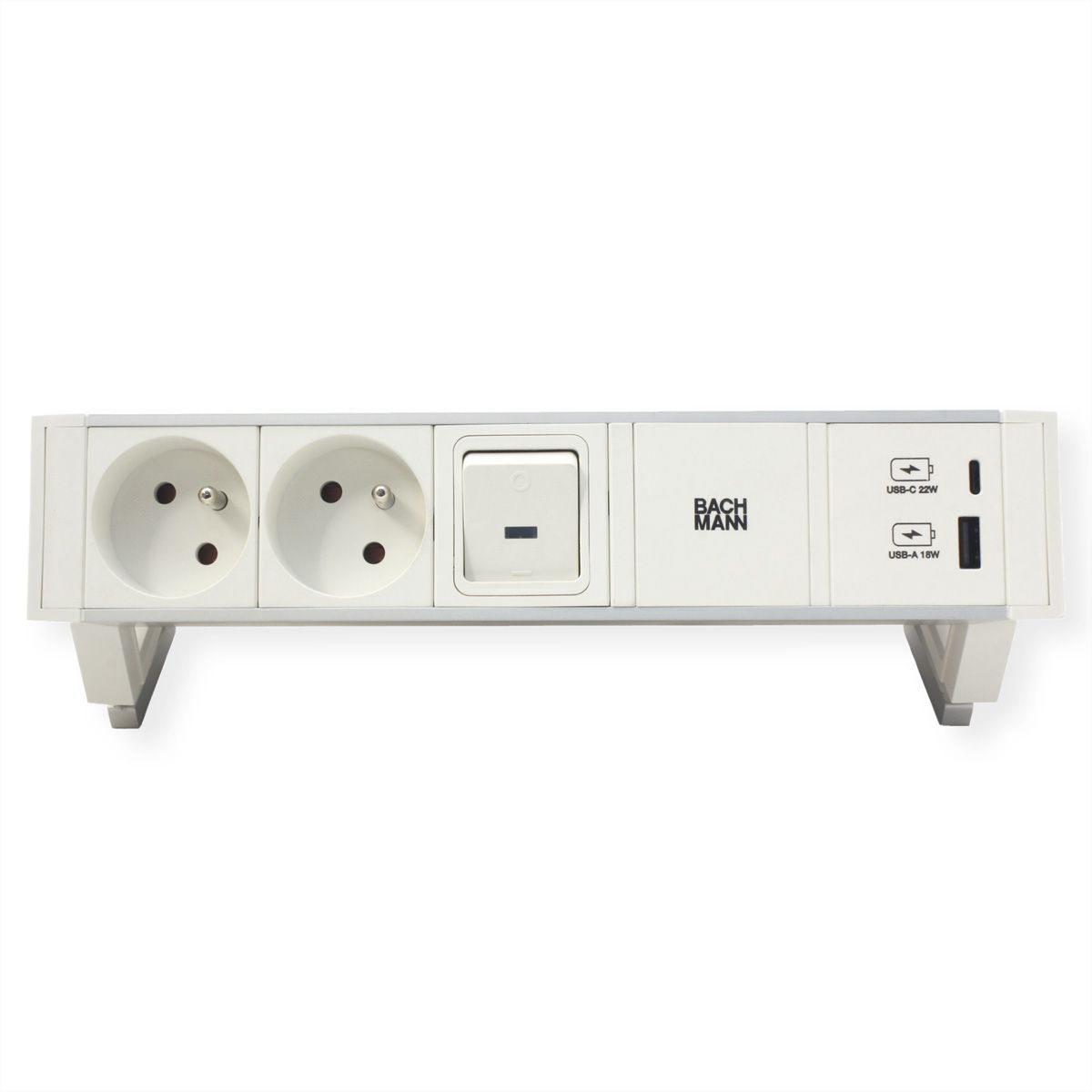 BACHMANN DESK2 ALU WHITE 2xUTE 1xUSB A/C 22W 1xswitch 0.2m