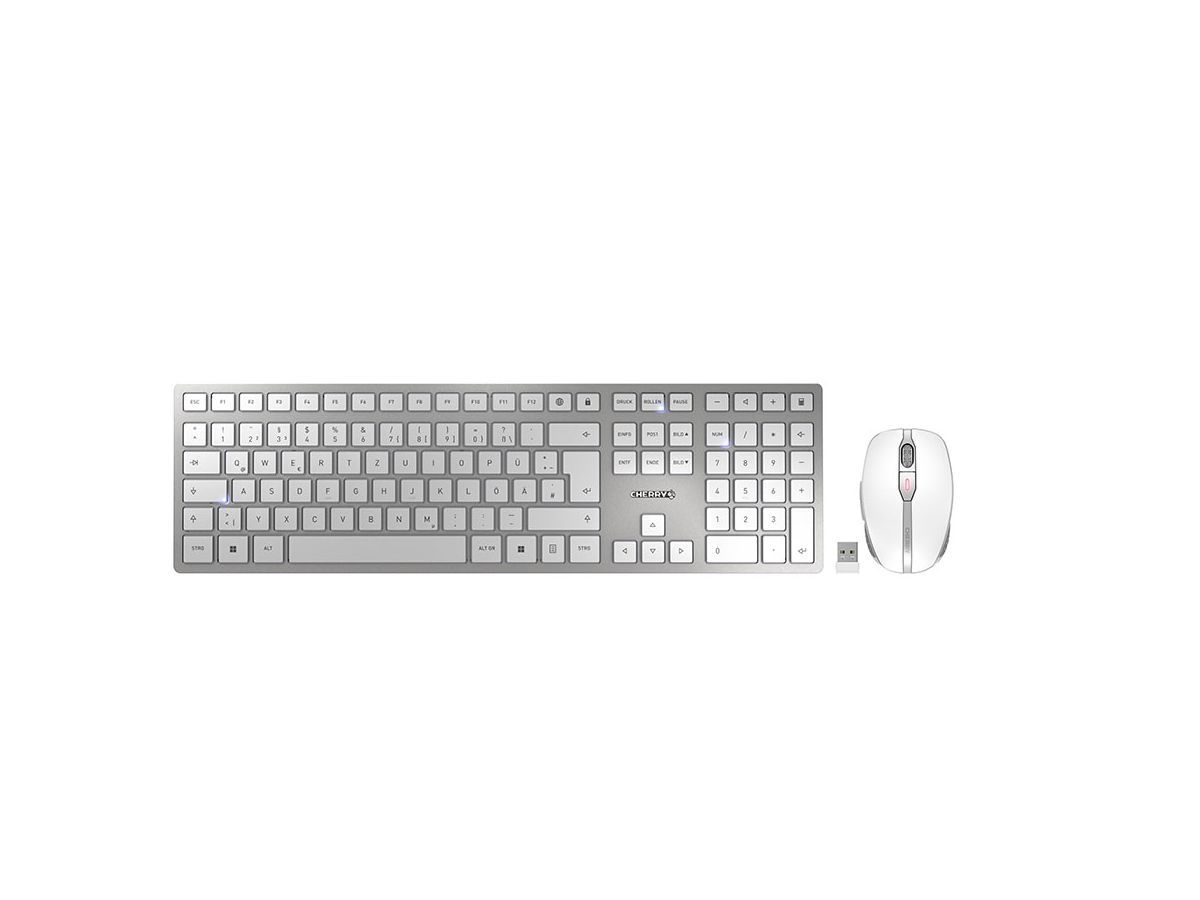 CHERRY DW 9100 SLIM keyboard Mouse included Universal RF Wireless + Bluetooth QWERTZ German Silver