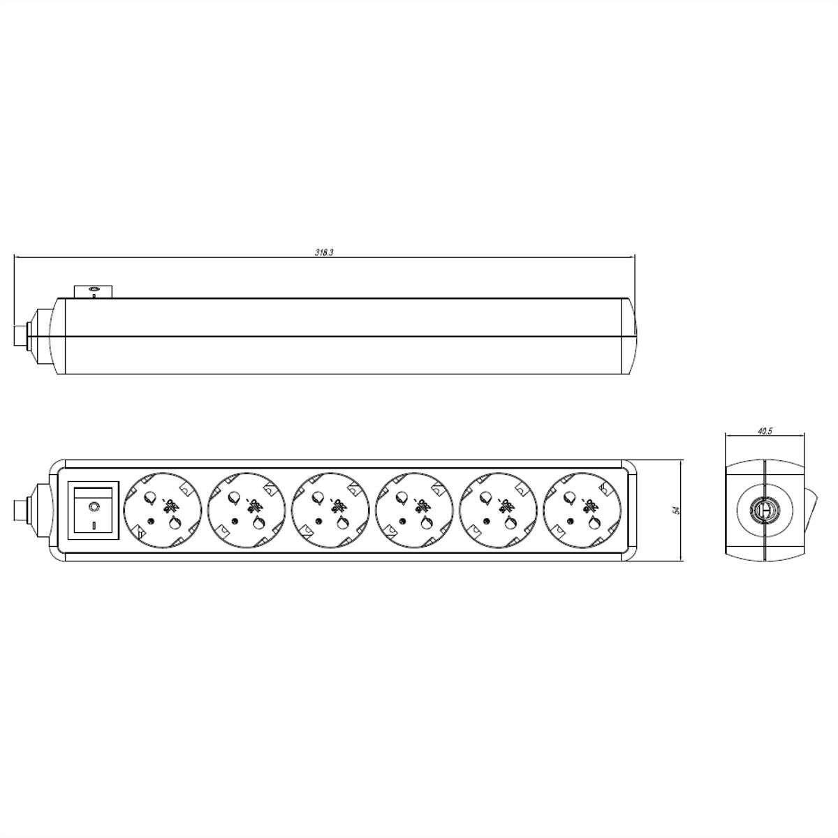 BACHMANN SELLY socket strip 6x earthing contact, switch, black, 1.5 m