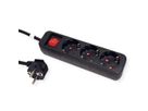 ROLINE Power Strip, 3-way, with Switch, black, 10 m