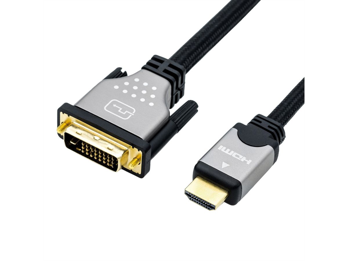 ROLINE Monitorkabel DVI (24+1) - HDMI, M/M, zwart / zilver, 1,5 m