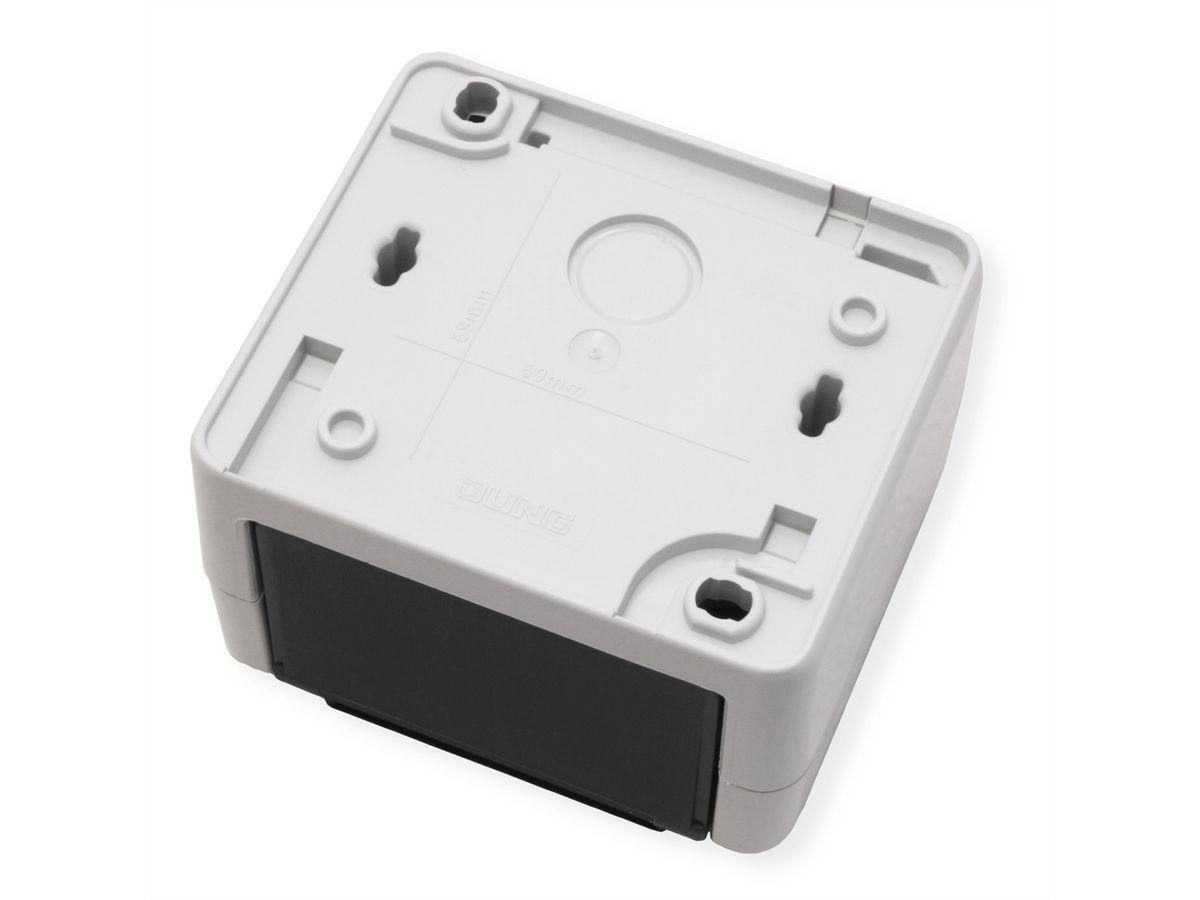 TELEGÄRTNER, data outlet IP44, 75x86x58, grey, incl. mounting plate for 2x AMJ resp. UMJ Module/Adaptor