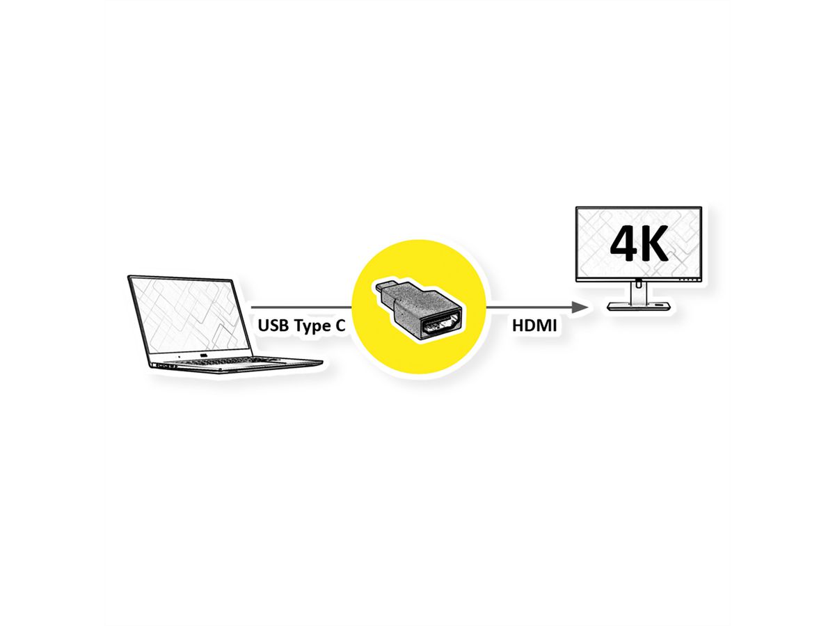 ROLINE Adapter USB type C - HDMI, Male/Female, grijs