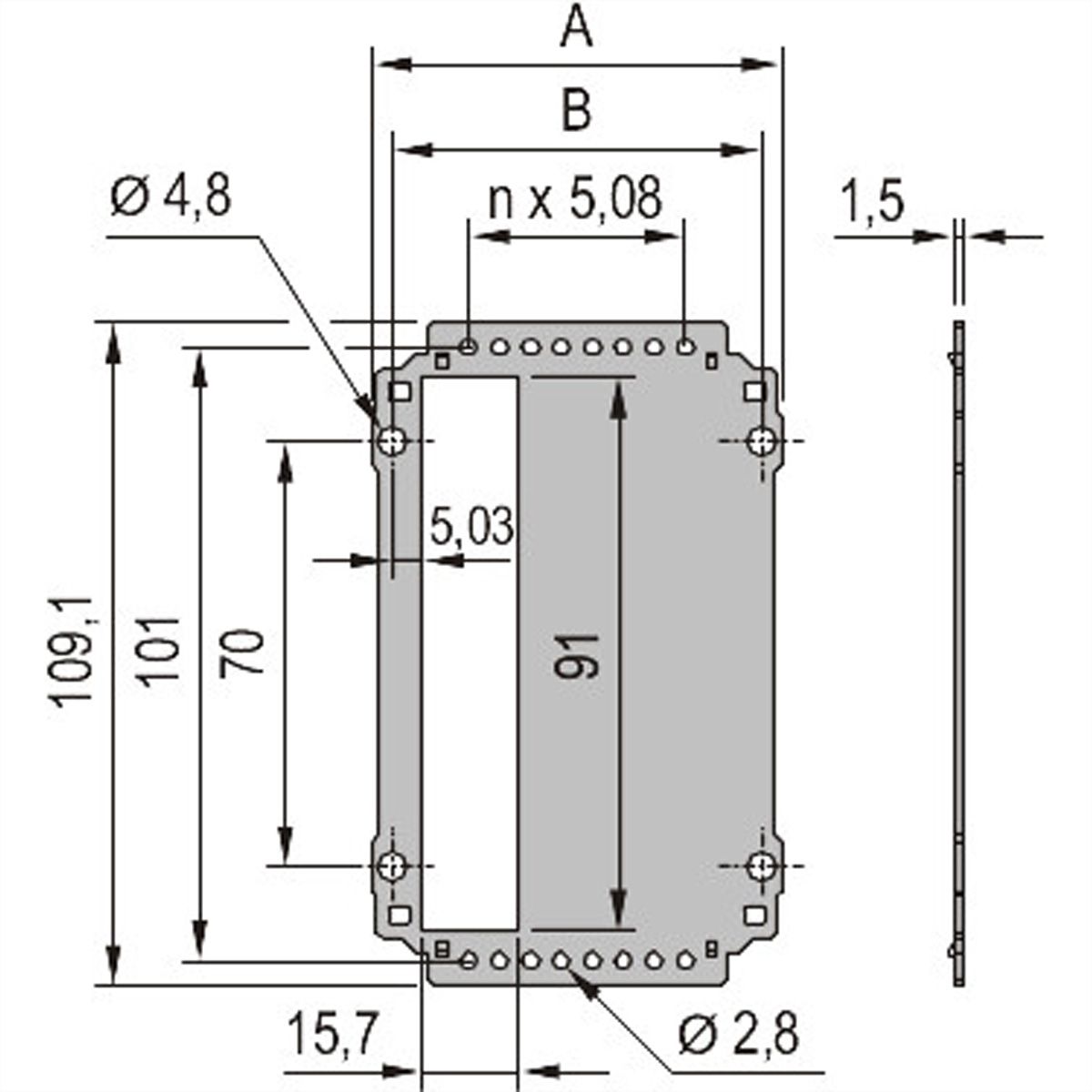SCHROFF-frame insteekmodule achterpaneel met uitsparing voor een connector, 3 HE, 8 PK