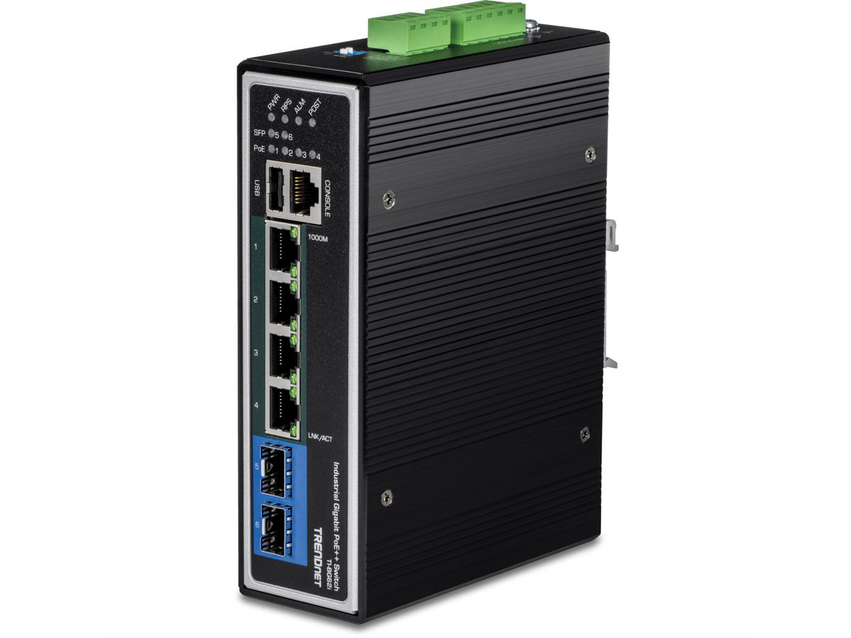 TRENDnet TI-BG62i 6-Poorts DIN-Rail Switch, Industriële Gigabit L2+ Managed PoE++