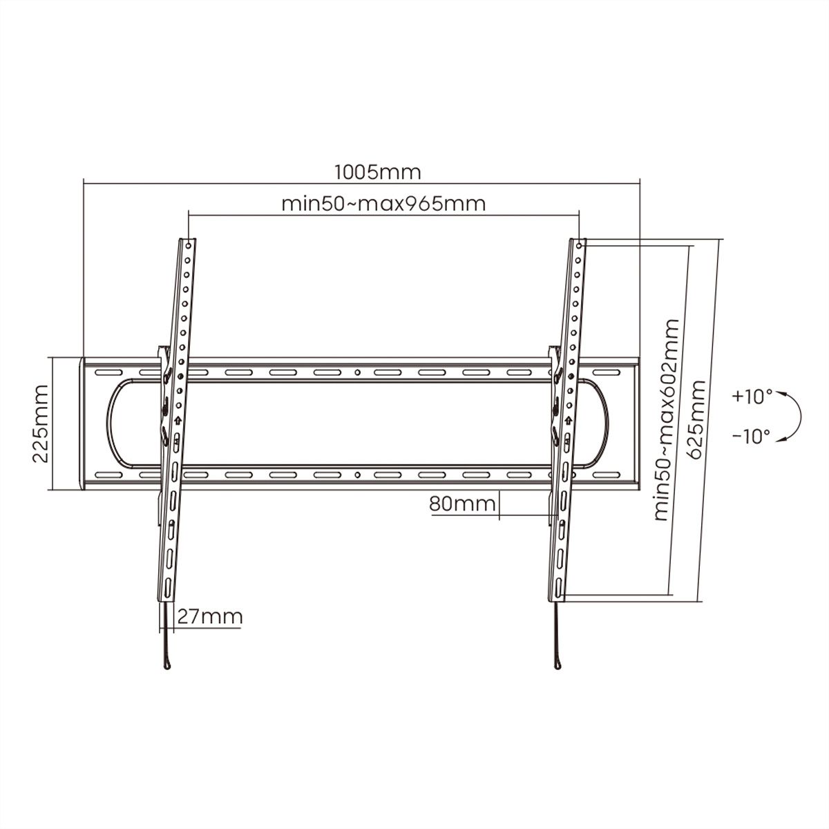 VALUE TV Wall Mount, 80mm Wall Distance, <120kg, <304,8cm (120"), VESA 900x600, tiltable