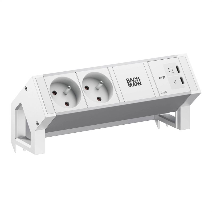 BACHMANN DESK2 ALU WHITE 2xUTE, 1x USB-C 45W, L=0.2m, RAL9010