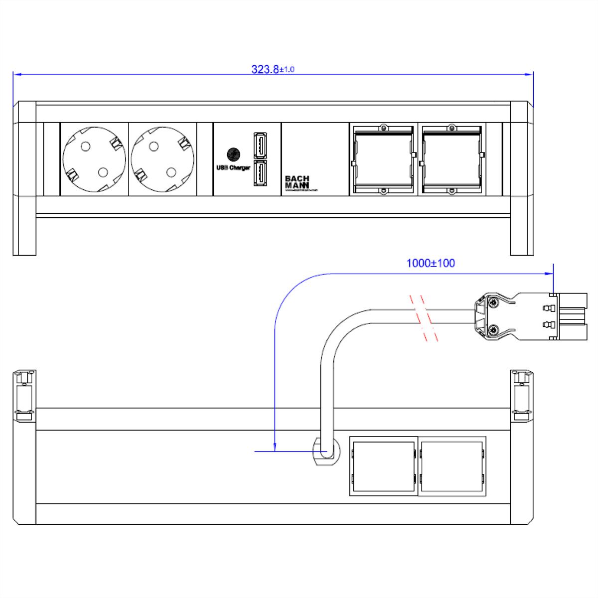BACHMANN BUREAU 2xCEE7/3 1xUSB Oplader en 2 x Custom module