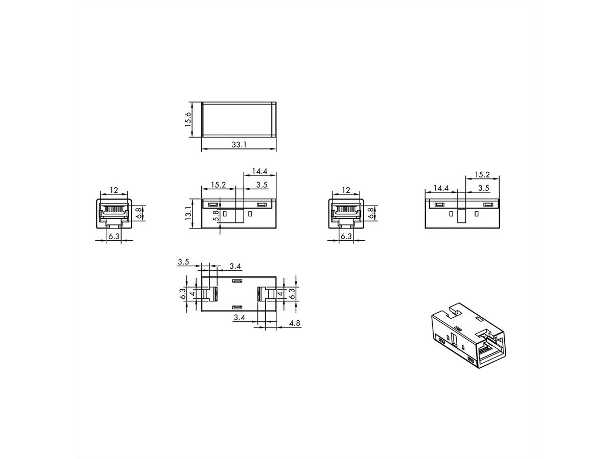ROLINE RJ45 koppelstuk, afgeschermd, Cat.6A (Class EA), metalen behuizing