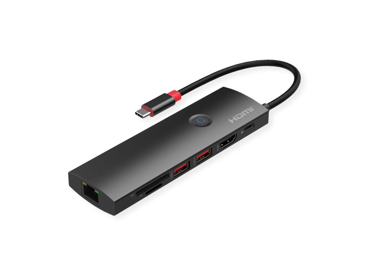 ROLINE USB 3.2 Gen 2 Type C Docking Station, 1x HDMI 4K60, 2x USB 3.2 Gen 2, 1x USB Type C PD (Power Delivery), 1x Gigabit Ethernet, 1x SD/microSD Card Reader