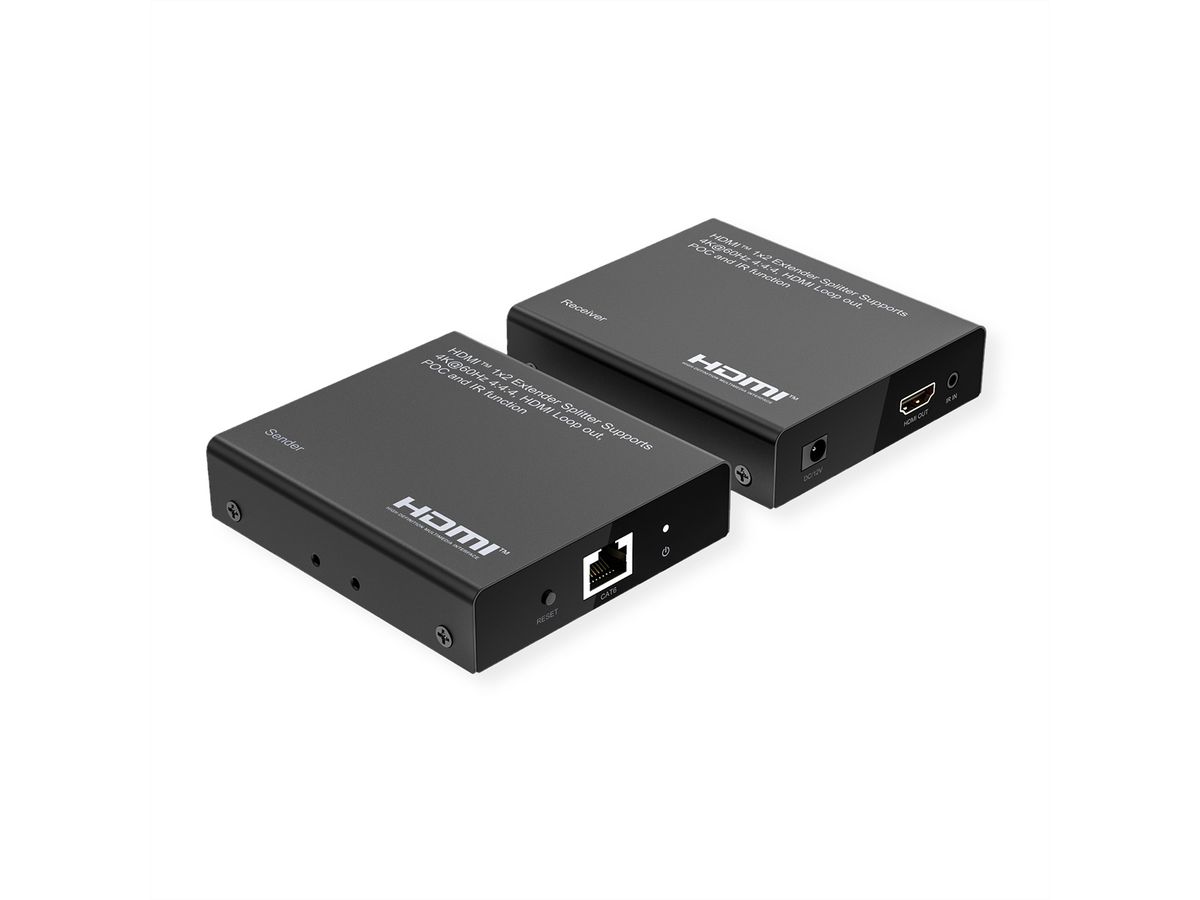 ROLINE HDMI Extender and Splitter, 1x2, via Cat6A, 70m, 4K60Hz