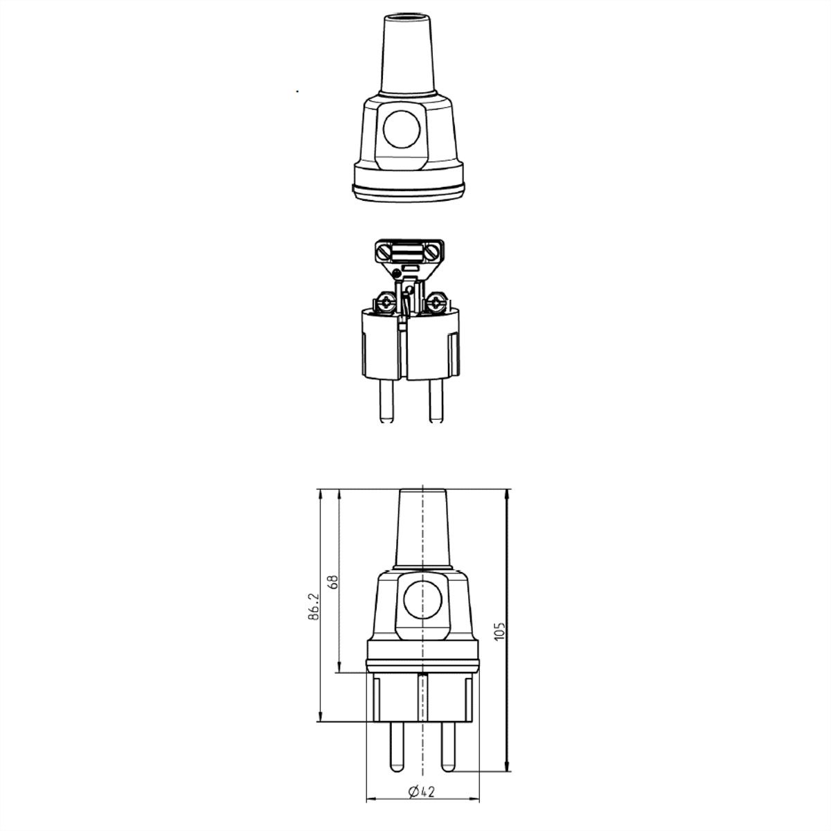 BACHMANN massief rubberen contour stekker, zwart, zonder beschermend contact
