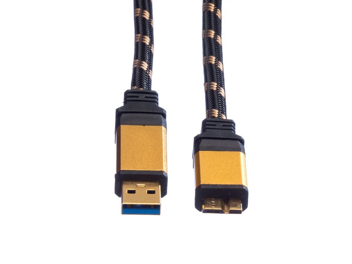 ROLINE GOLD USB 3.2 Gen 1 Cable, Type A M -Micro B M, Retail Blister, 0.8 m