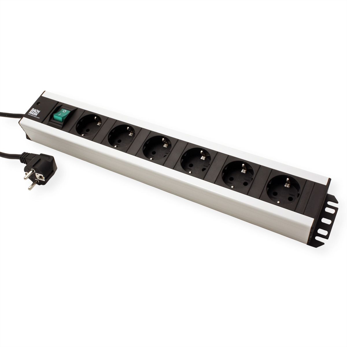 BACHMANN Craftsman socket strip 6x earthing contact, switch, 19-inch rack compatible, 2 m