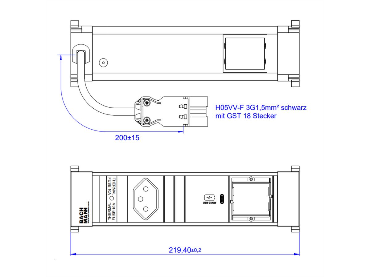 BACHMANN POWER FRAME S 1xCH, 1xUSB C 30W 1xCM 0.2m GST18 Switzerland