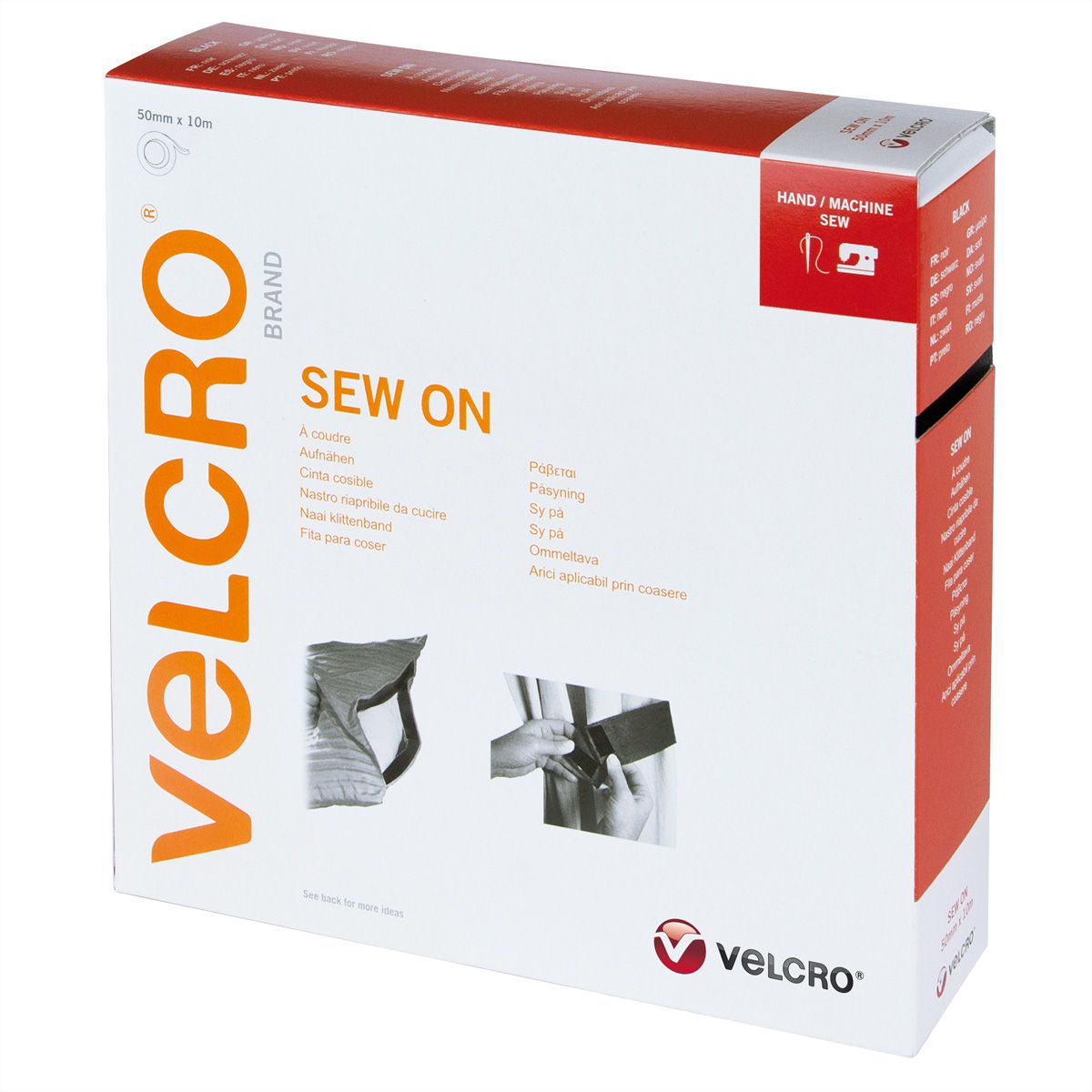 VELCRO® klittenband om vast te naaien, Haak & lus 50mm x 10m zwart