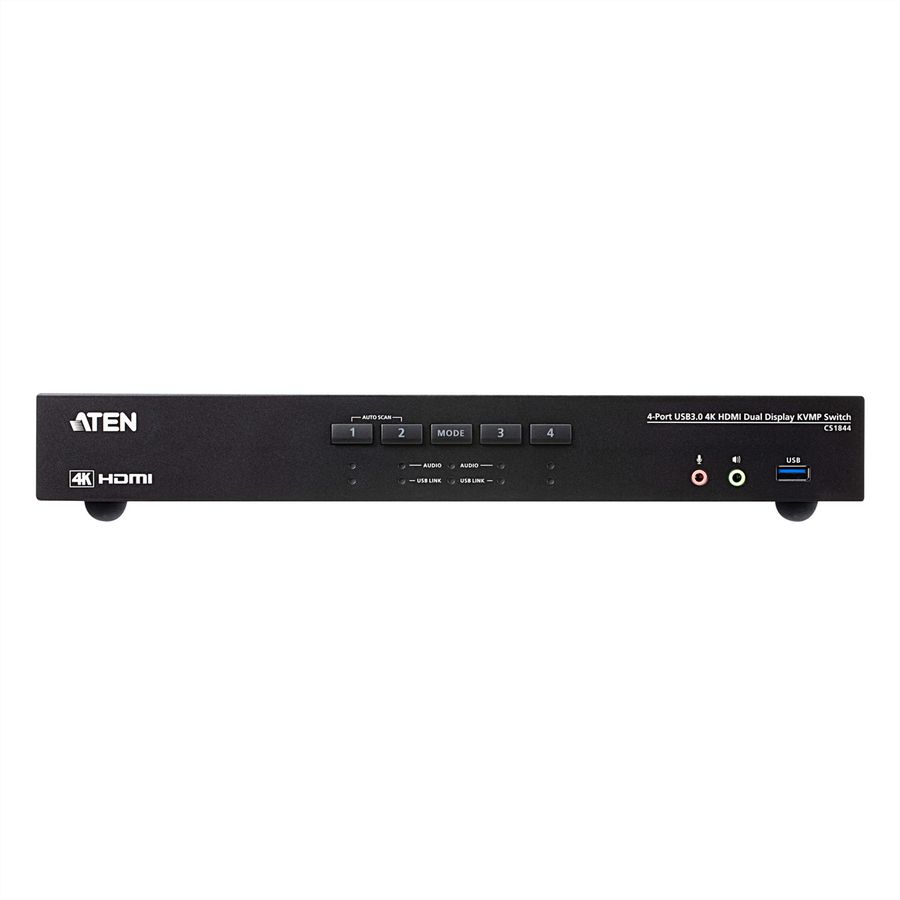 ATEN CS1844 4-Poorts True 4K HDMI Dual-View KVM Switch met Audio & USB 3.0 Hub