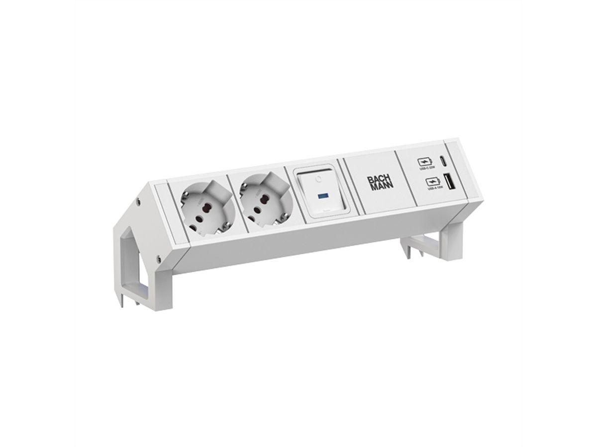 BACHMANN DESK2 white 2xP40 1xSwitch 1xUSB A/C 22W 0.2m GST18, ws