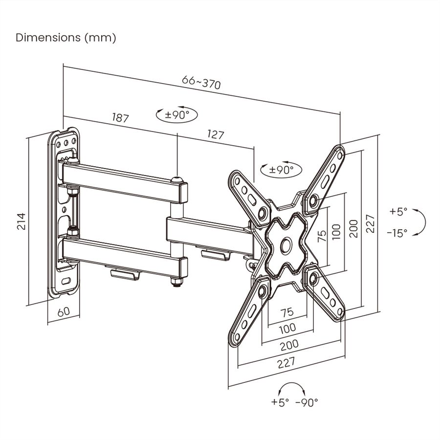 VALUE TV Monitor Arm, Wall Mount, < 109cm, < 20kg, 3 joints