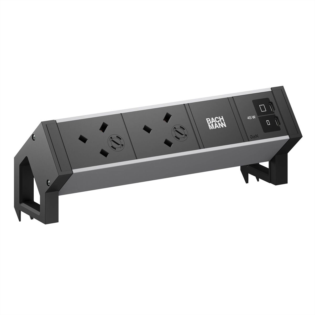 BACHMANN DESK2 ALU BLACK 2xUK, 1xUSB C/C 45W L=0,2m