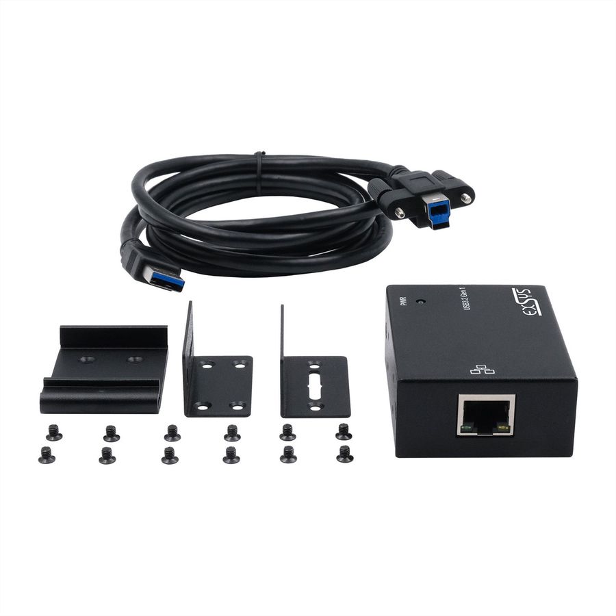 EXSYS EX-13021HMV USB 3.2 Gen 1 B-Port to Ethernet 1 Gigabit, incl. DIN-Rail Kit (Metal Case)