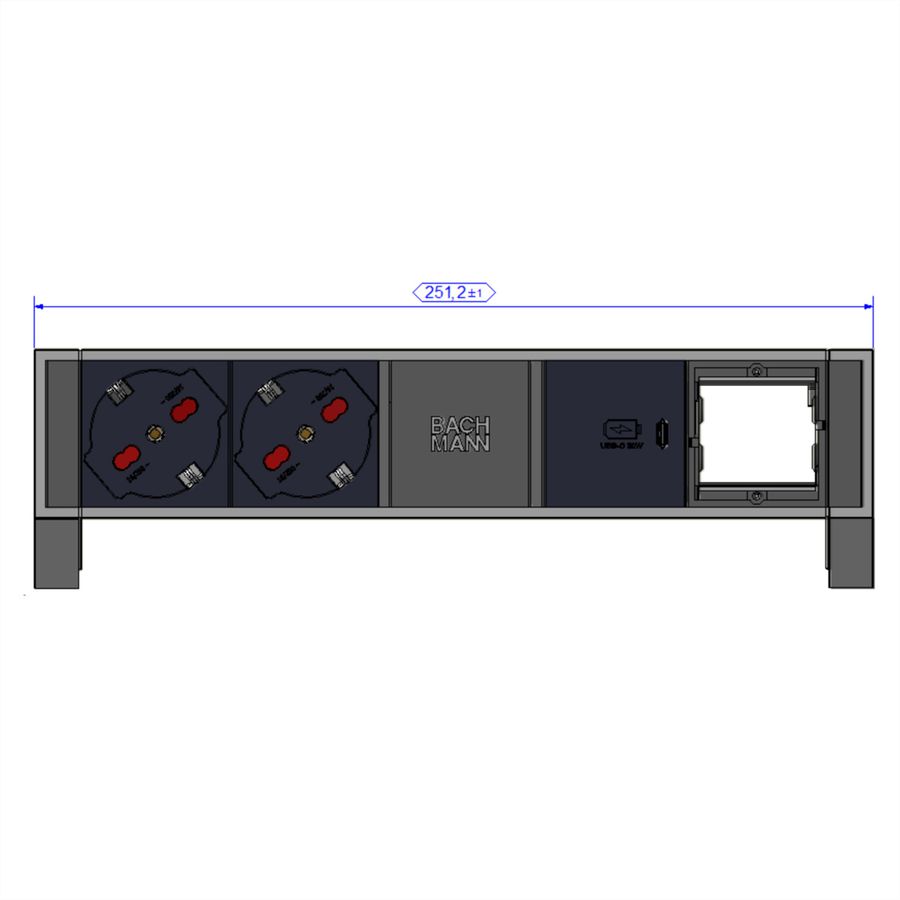 BACHMANN DESK2 2xP40 1xUSB C 30W 1xCM, 0,2m GST18 RAL9005 Italië