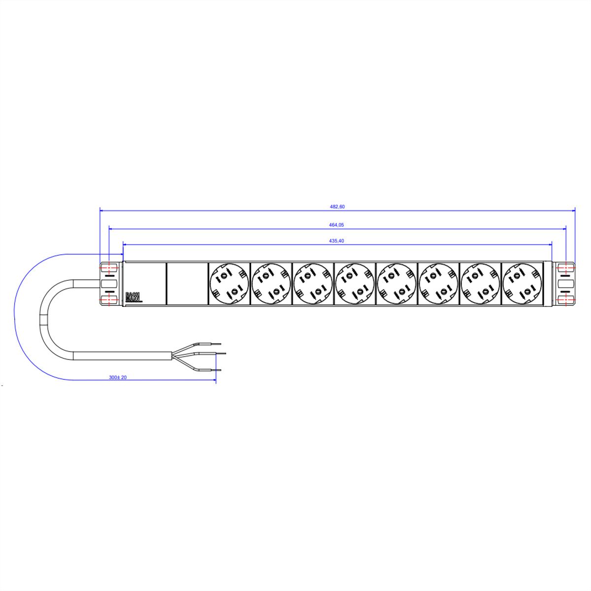 BACHMANN 19" 1U 8xCEE7/3 met testsnoer
